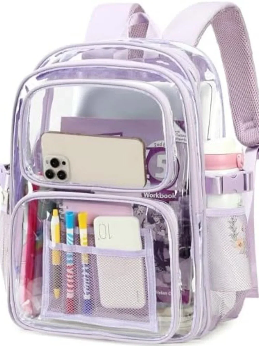Large Heavy Duty Clear Backpack for School - Transparent Multi Pocket Bookbag
